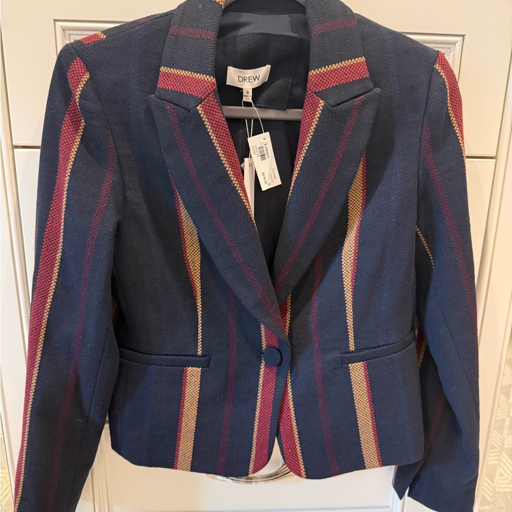DREW Women's Blazer - Navy, Red, Gold Stripes